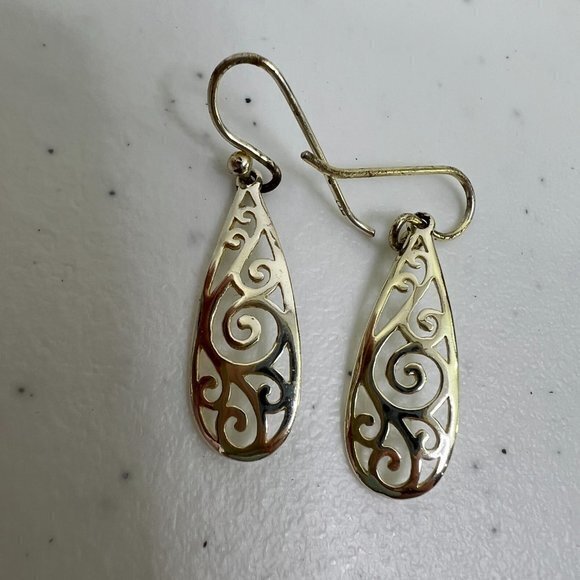 925 SU CH Earrings Gold Tone Swirl Teardrop Swirl Dangle Drop Dangle Boho Used, - Picture 2 of 8